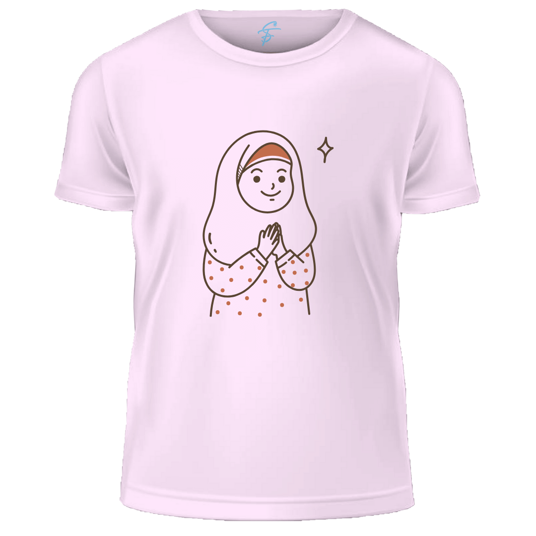 Islamic Ramadan Prayer T-Shirt, Cartoon Hijabi Design